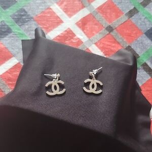 Silvertone Logo Earrings